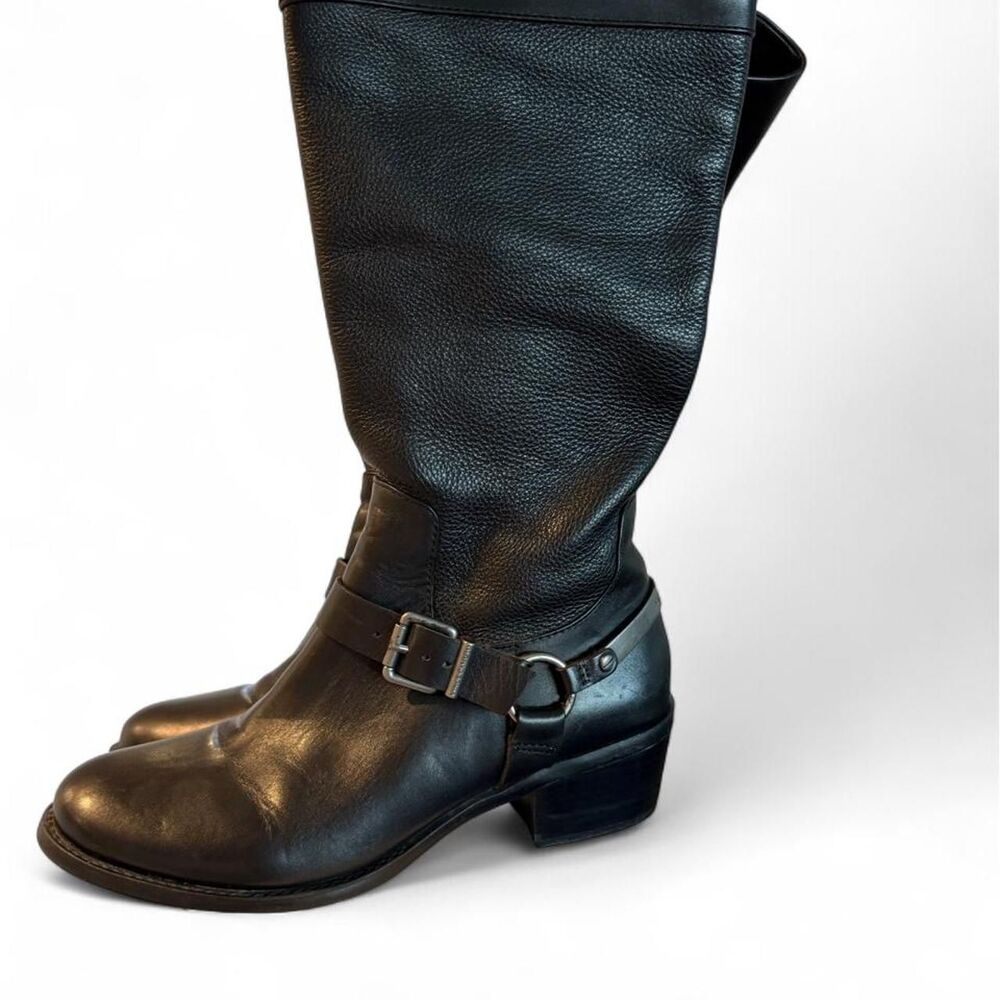 Vince Camuto Brunah Black Leather Harness Moto Boots